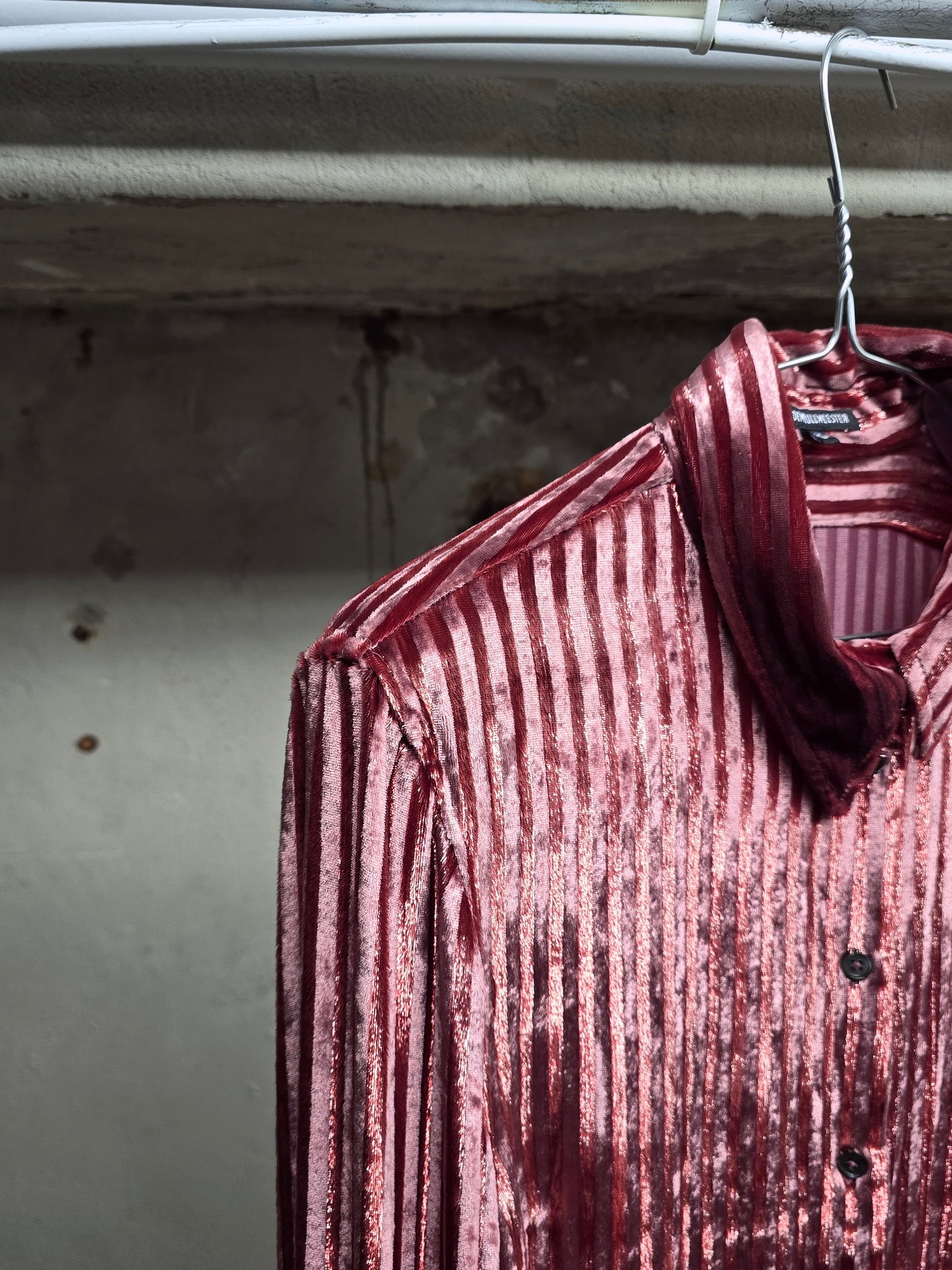 Ann Demeulemeester AW19 Metallic Pink “Harlot” Striped Velvet Shirt
