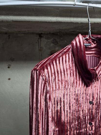 Ann Demeulemeester AW19 Metallic Pink “Harlot” Striped Velvet Shirt
