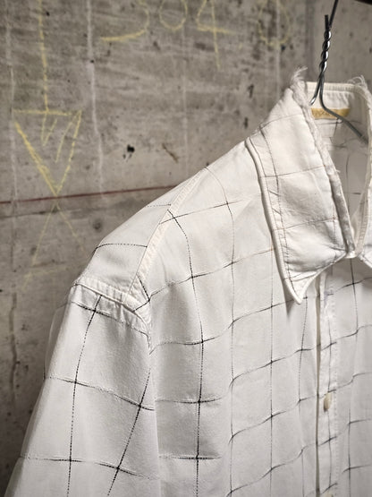 Carol Christian Poell 00s Threaded Check Pattern White Short Sleeve Button-Up Shirt