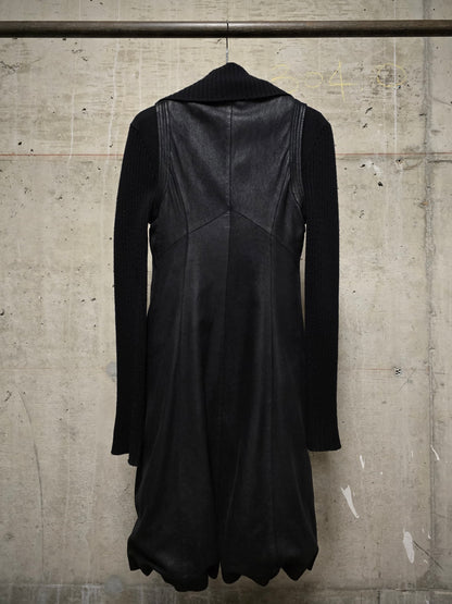 MASNADA Detachable Blistered Lamb Leather Asymmetric Zip Vest Wool Long-sleeves