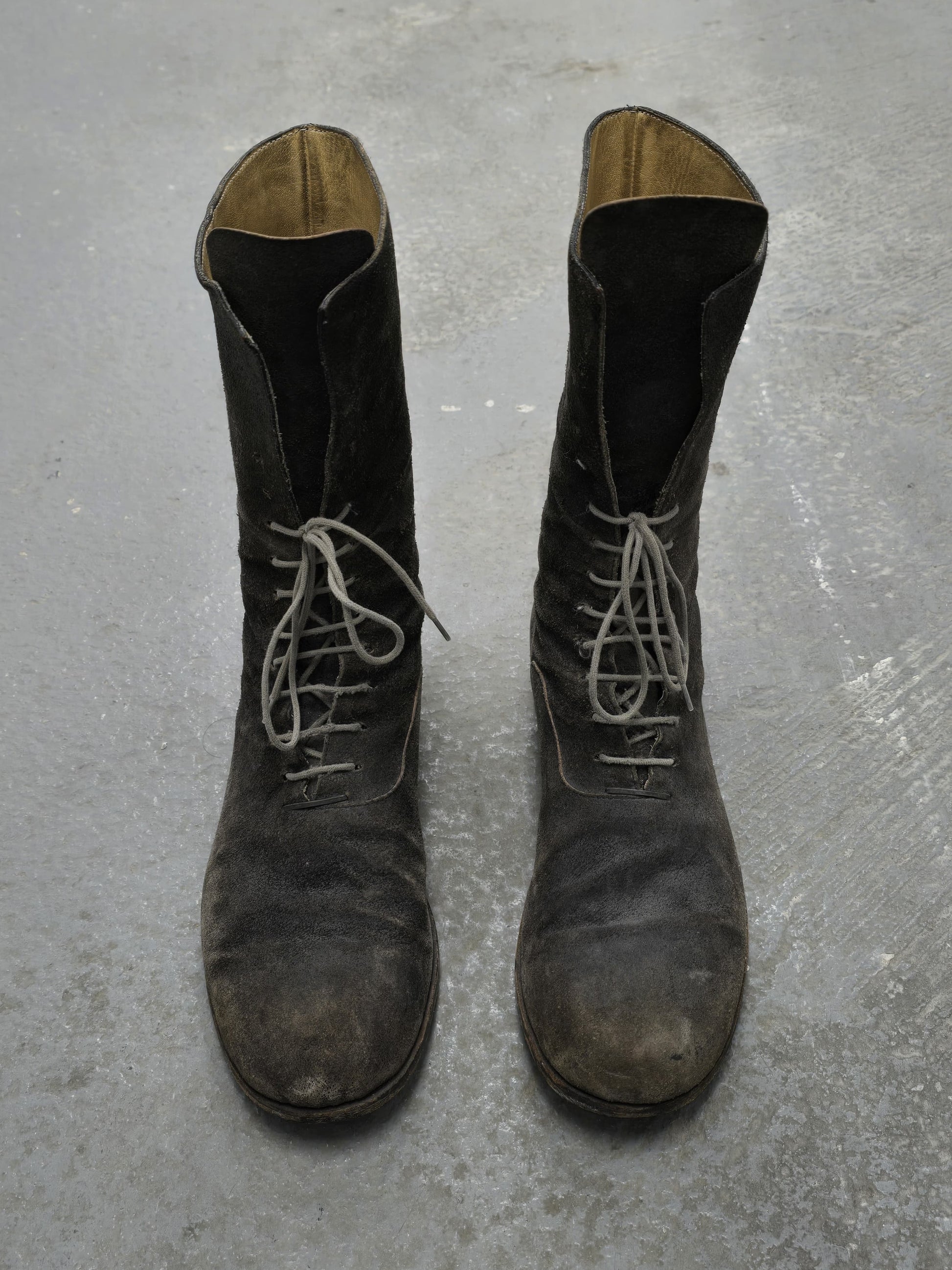 m.a+ by Maurizio Amadei 2010s Tall Lace-up Reverse Cow Leather Gothic Boots detail | DRIEW GARMENTS