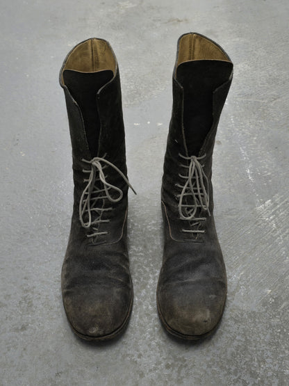 m.a+ by Maurizio Amadei 2010s Tall Lace-up Reverse Cow Leather Gothic Boots detail | DRIEW GARMENTS