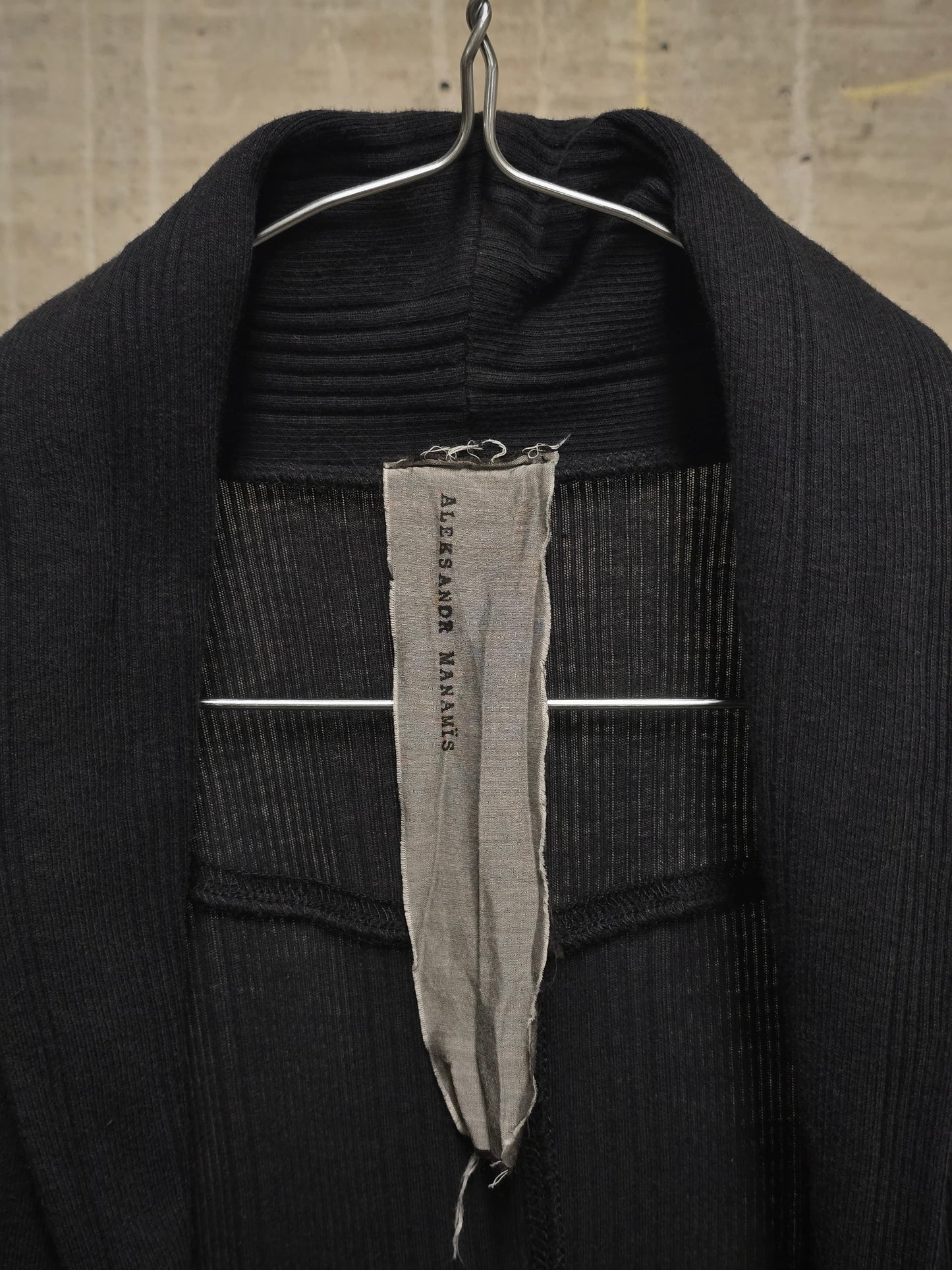 Aleksandr Manamïs Dark Navy Striped Rib Knit Open Front Cardigan