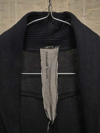 Aleksandr Manamïs Dark Navy Striped Rib Knit Open Front Cardigan