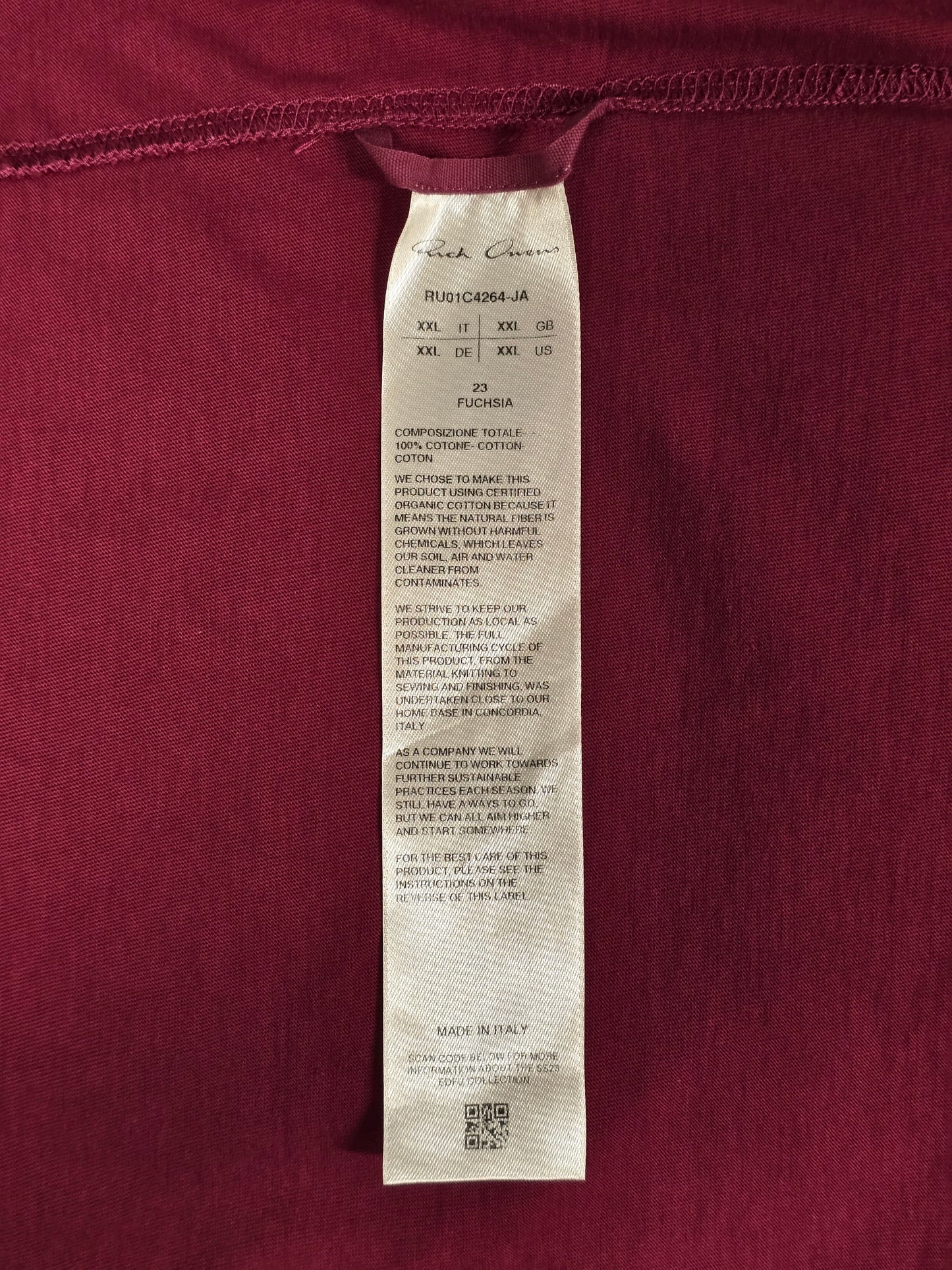 Rick Owens SS23 "EDFU" FUCHSIA Level T-shirt