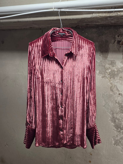 Ann Demeulemeester AW19 Metallic Pink “Harlot” Striped Velvet Shirt