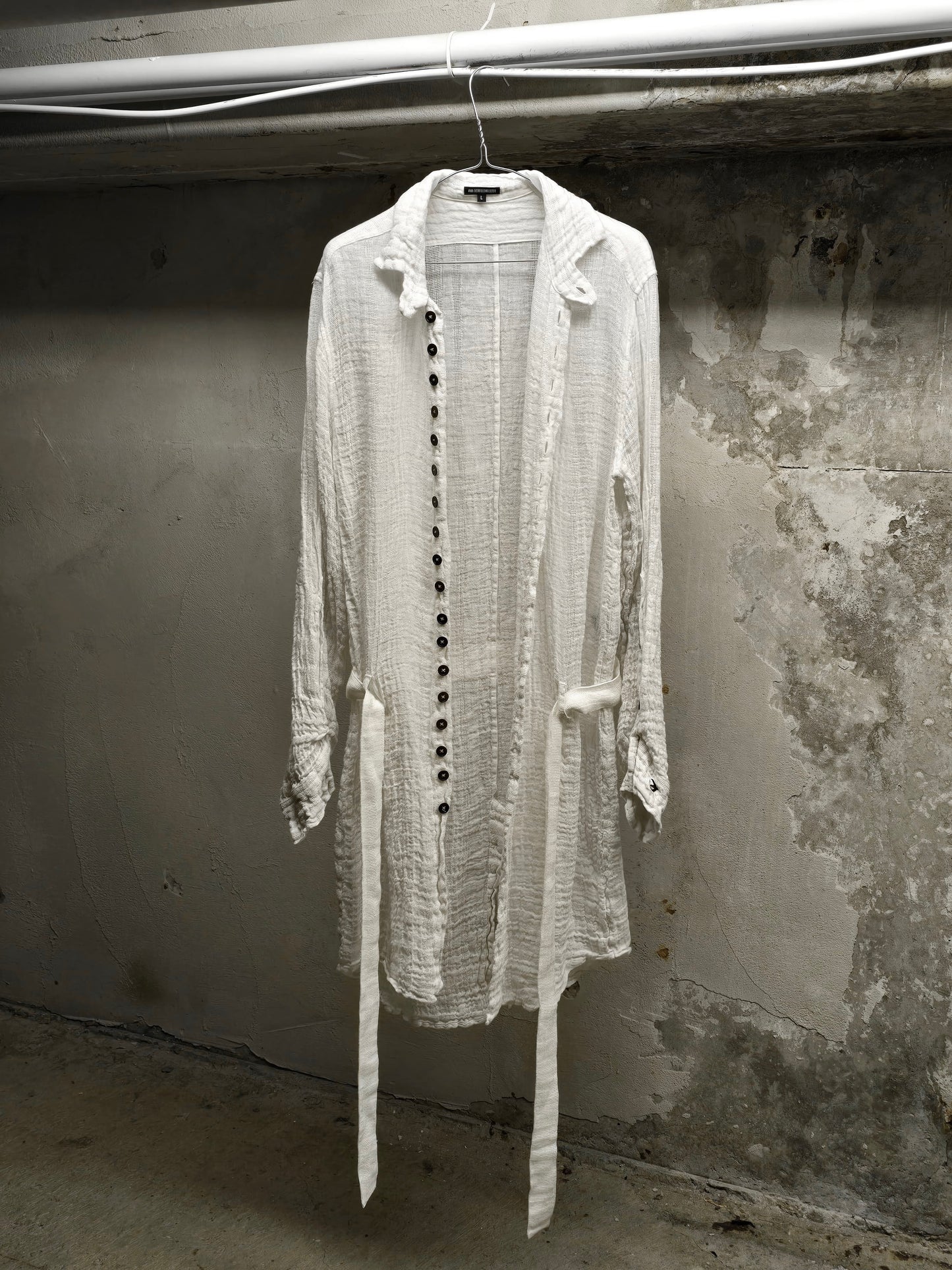 Ann Demeulemeester SS20 Semi Sheer Multi Button White Linen Robe