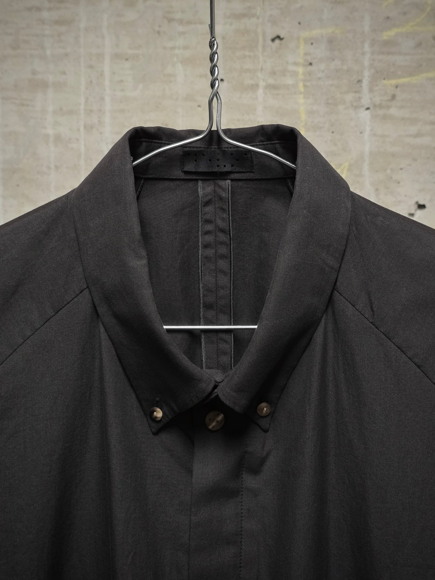 DEVOA Charcoal Grey Anatomical Oxford Button Down Collar Zip Shirt