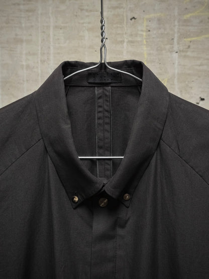 DEVOA Charcoal Grey Anatomical Oxford Button Down Collar Zip Shirt