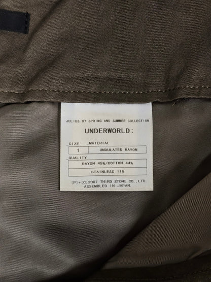 Julius_7 SS07 "UNDERWORLD;" Khaki Undulated Rayon Military Cargo Pants