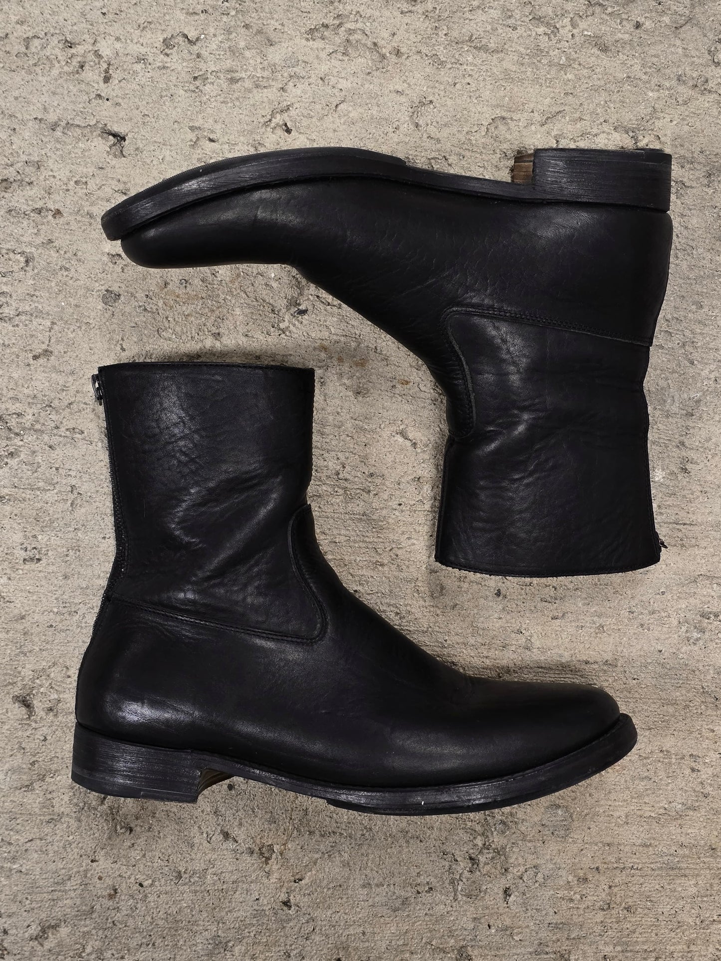 wjk by Jun Hashimoto 00s Black Bison Leather Back Zip Boots