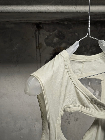 Rick Owens DRKSHDW SS24 "LIDO" PEARL Asymmetric Membrane III Long Tank Top detail | DRIEW GARMENTS