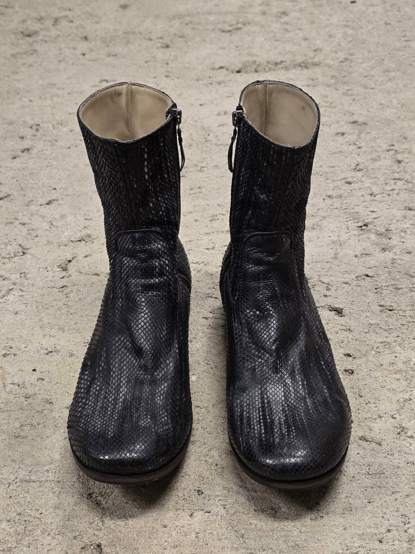 Carpe Diem Ealry 00s Striped Snakeskin Leather Side Zip Boots