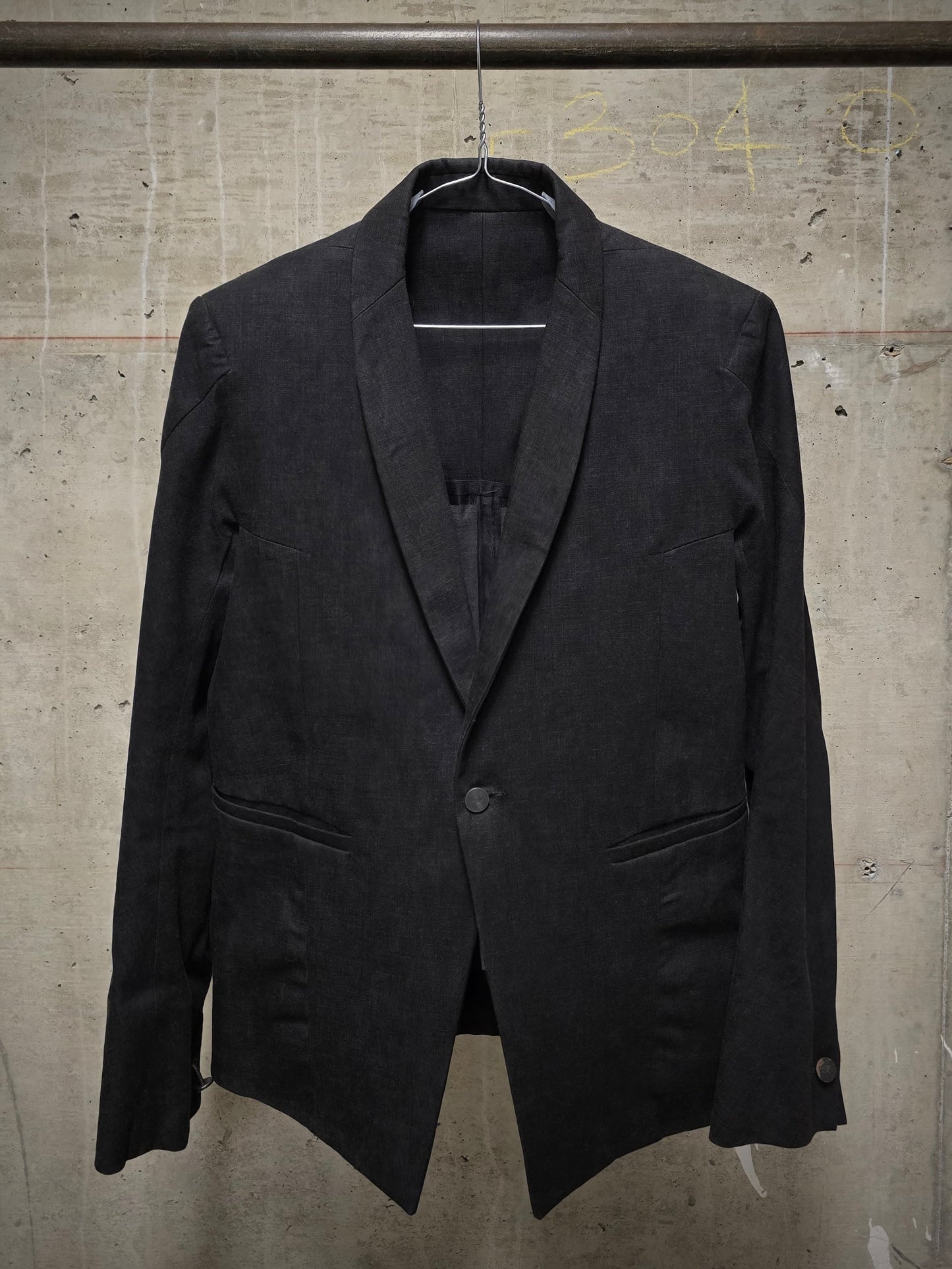 Boris Bidjan Saberi AW13-14 'SUIT2-F1780' Charcoal Grey Heavy Cotton Canvas Shawl Collar Blazer