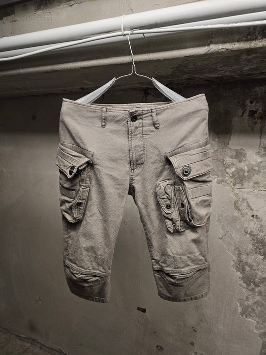 Julius_7 AW10-11 "goth_ik;" Grey Cotton Serge Gas-Mask Cargo Shorts