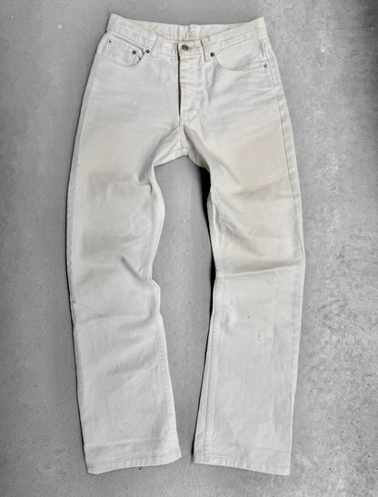 Light-colored jeans on a gray background