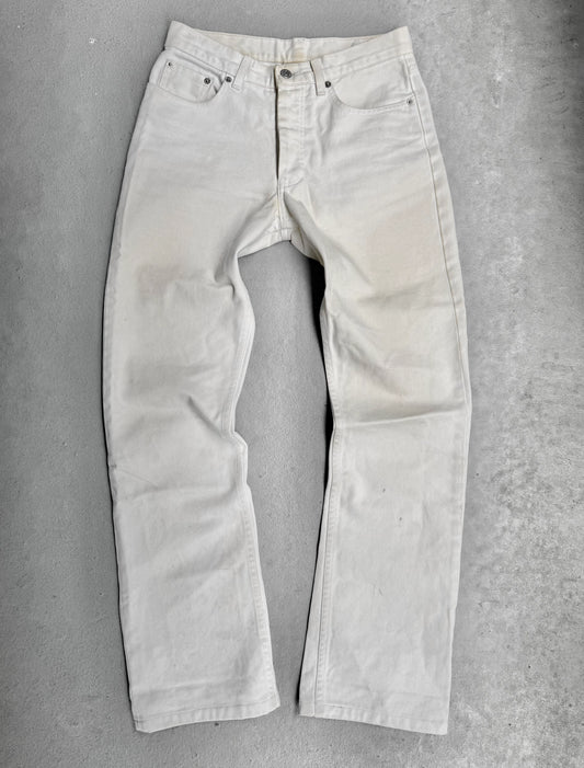 Light-colored jeans on a gray background