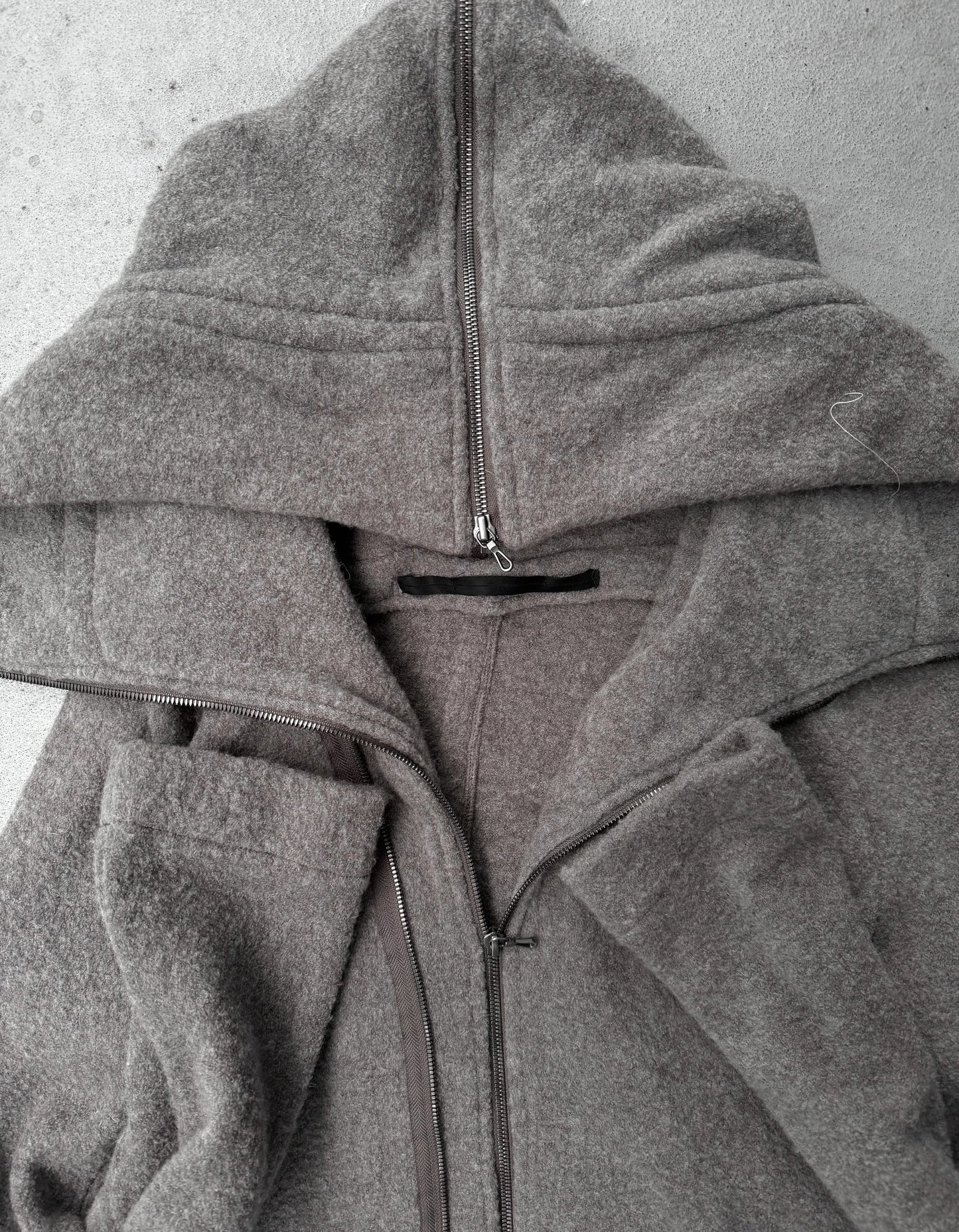 Julius_7 AW16-17 "beast;" Asymmetrical Zip ‘Exploder’ Hood Jersey Jacket