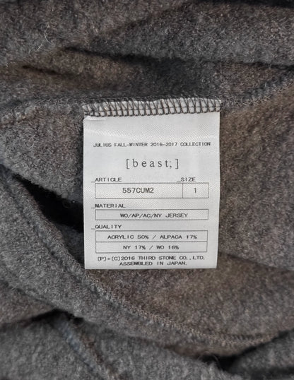 Julius_7 AW16-17 "beast;" Asymmetrical Zip ‘Exploder’ Hood Jersey Jacket