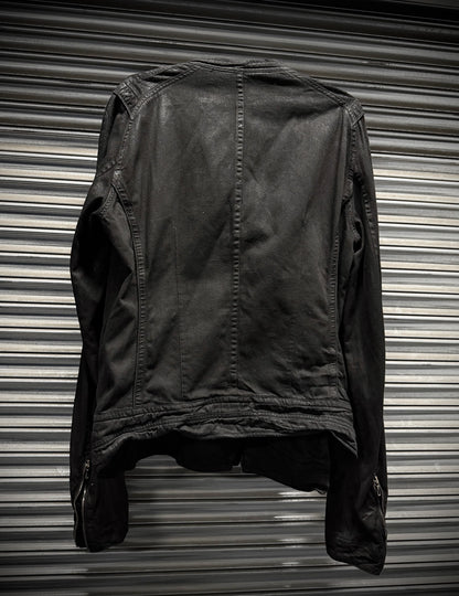 Julius_7 SS11 "Chaos ; Ontological Anarchism" Asymmetrical Zip Distressed Waxed 8oz Denim Rider Jacket