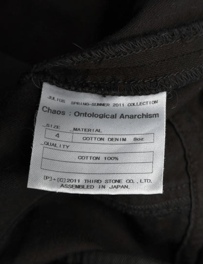 Julius_7 SS11 "Chaos ; Ontological Anarchism" Asymmetrical Zip Distressed Waxed 8oz Denim Rider Jacket