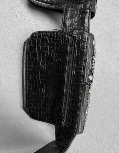 KMRii Early 00s "Out of Control" Studded Leather Honeycomb Pouch Belt Bag