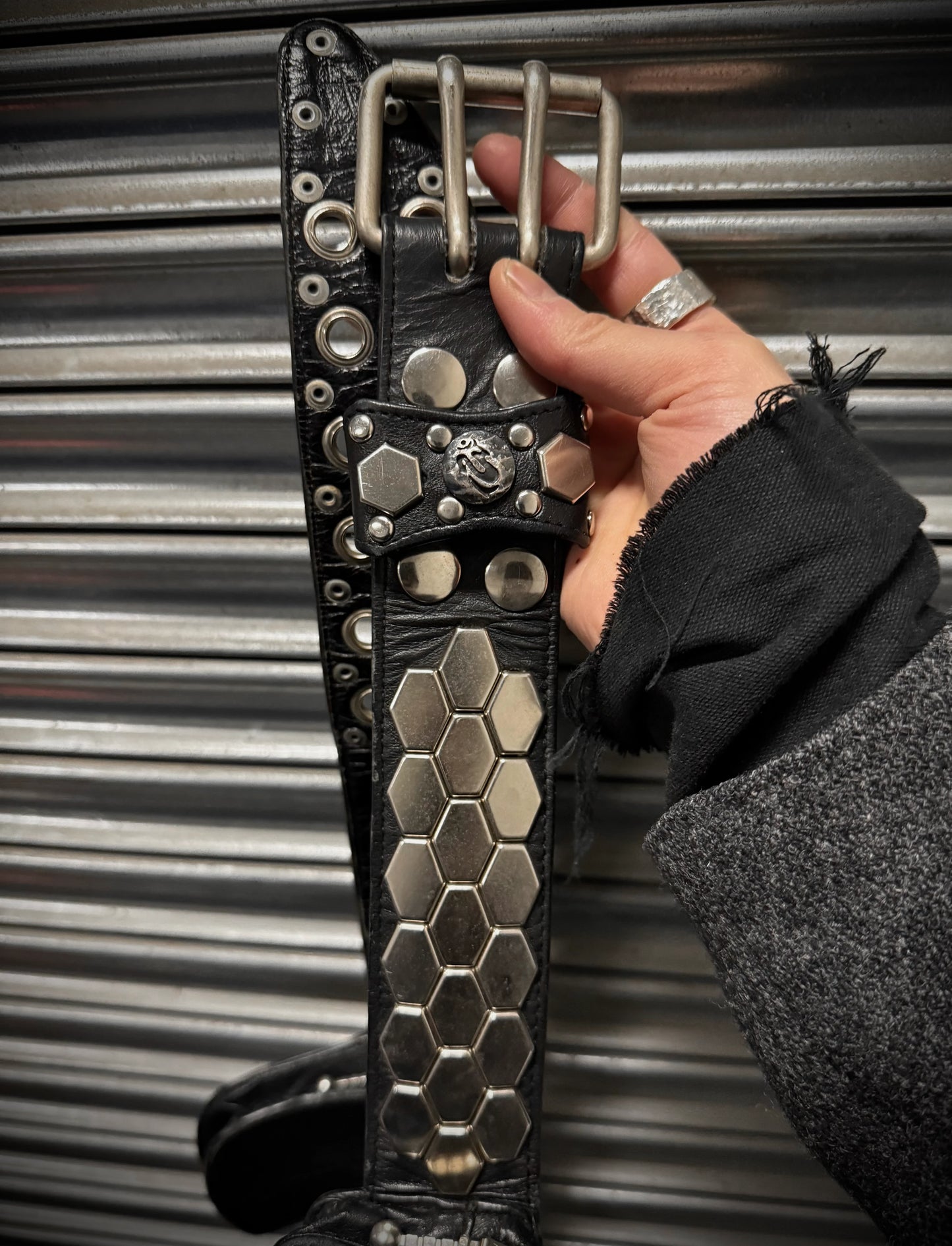 KMRii Early 00s "Out of Control" Studded Leather Honeycomb Pouch Belt Bag