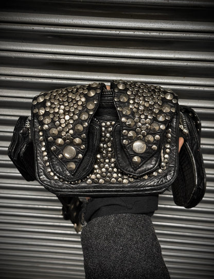 KMRii Early 00s "Out of Control" Studded Leather Honeycomb Pouch Belt Bag