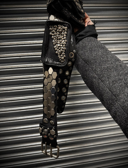KMRii Early 00s "Out of Control" Studded Leather Honeycomb Pouch Belt Bag