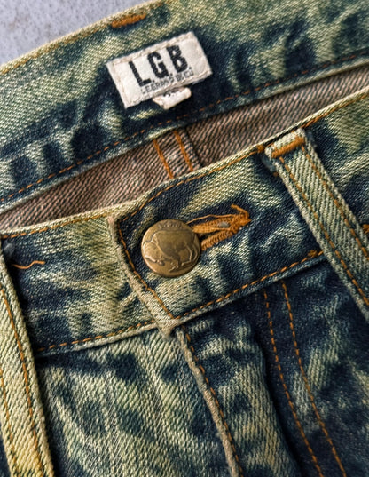 L.G.B Early 00s 'No. CRAZY WOLF 0072M' Acid Wash Blown Out Denim