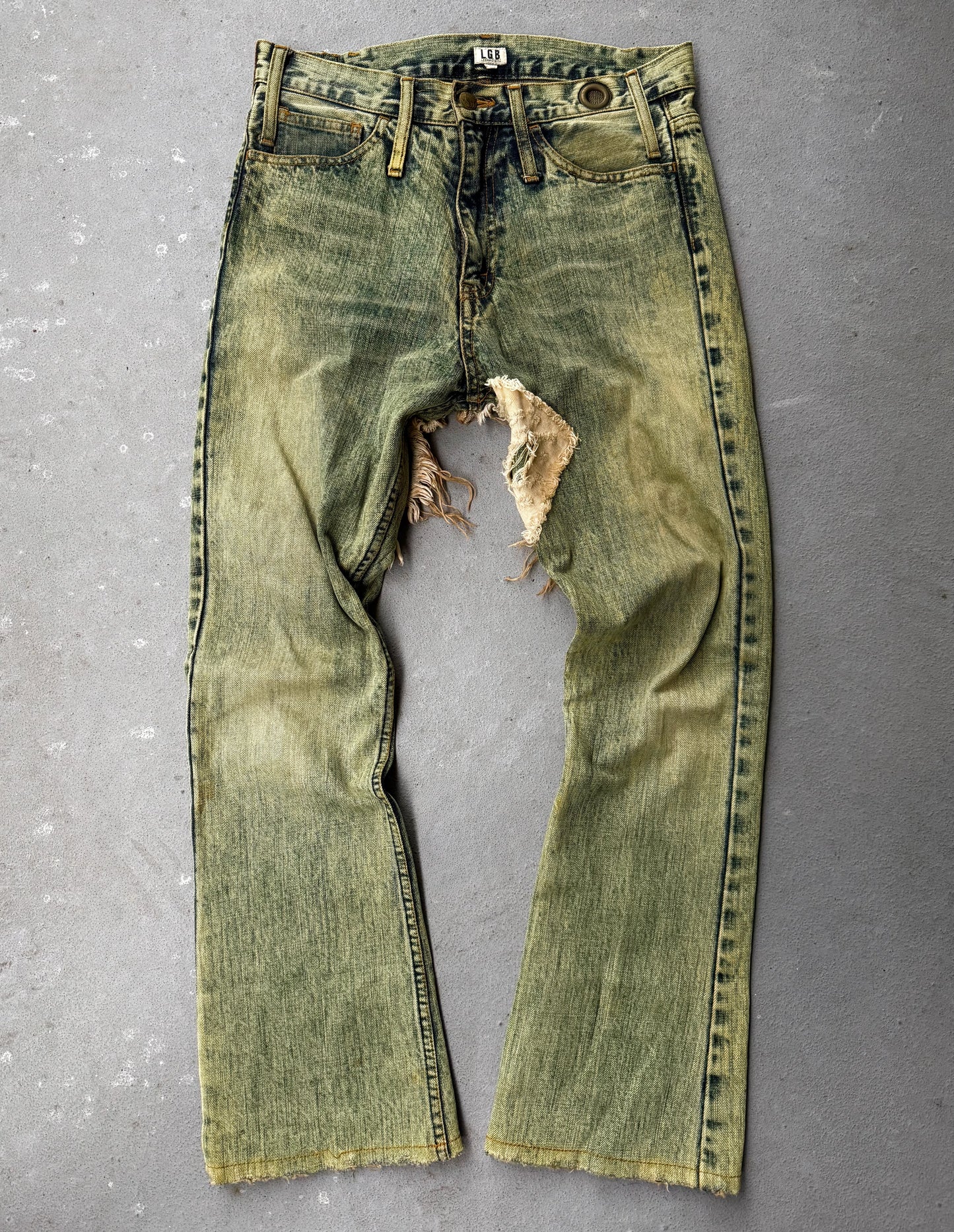 L.G.B Early 00s 'No. CRAZY WOLF 0072M' Acid Wash Blown Out Denim