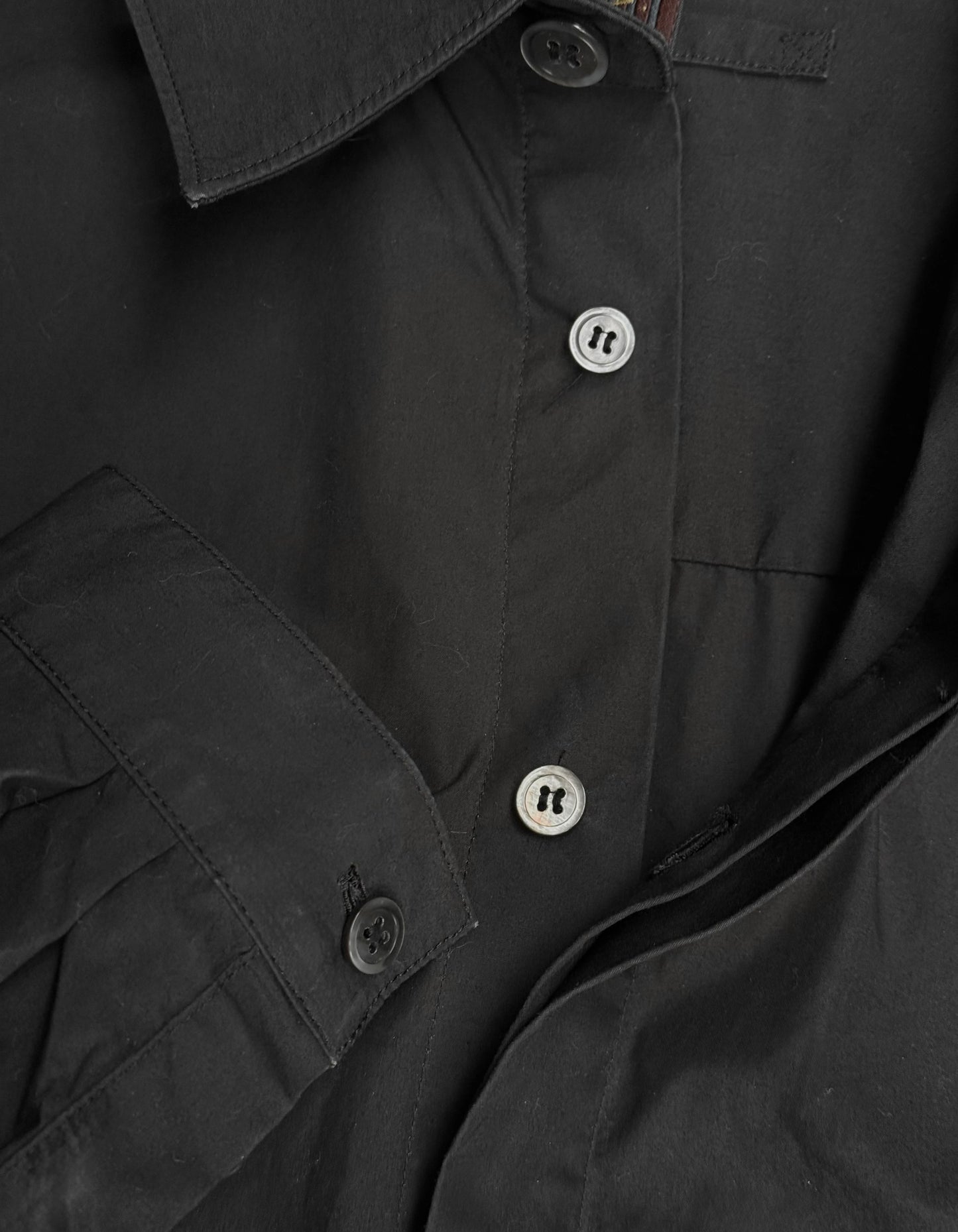 Close-up of a dark jacket with button details