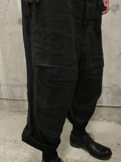 Paul Harnden Shoemakers Charcoal Grey ‘Lancashire’ Linen Belted Wide Leg Trousers