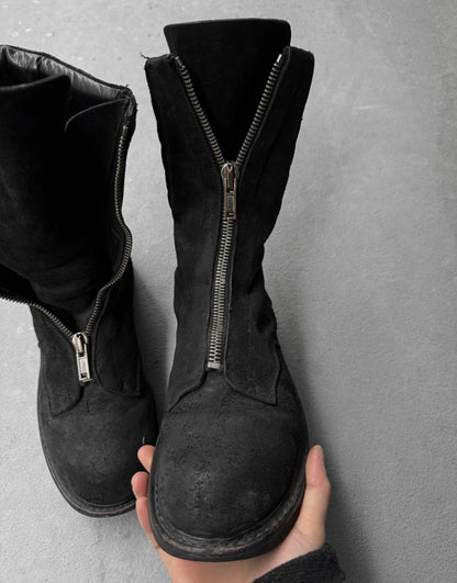 Rick Owens AW11 “LIMO” Reverse Leather Mohawk Basket Creeper Boots detail | DRIEW GARMENTS
