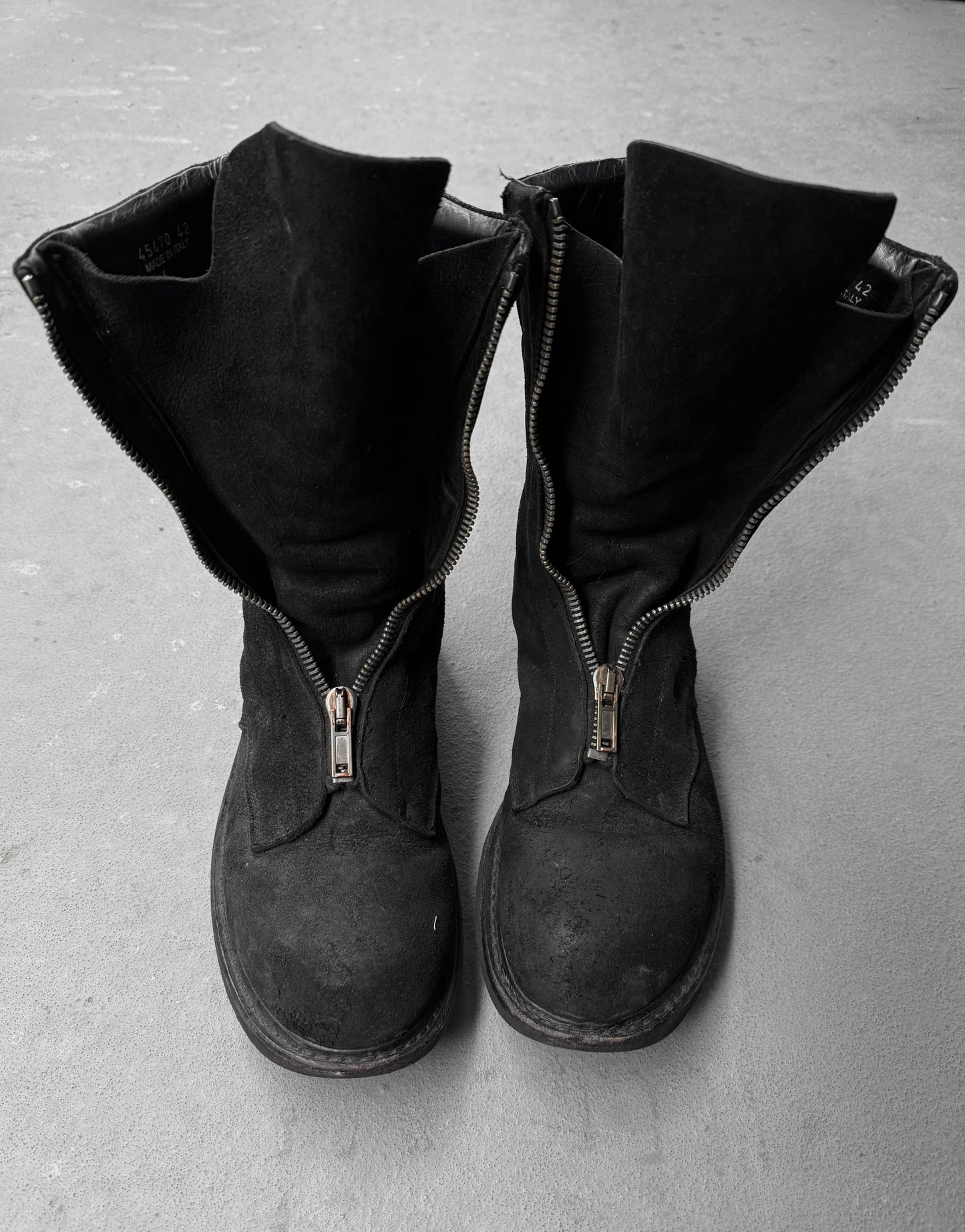 Rick Owens AW11 “LIMO” Reverse Leather Mohawk Basket Creeper Boots detail | DRIEW GARMENTS