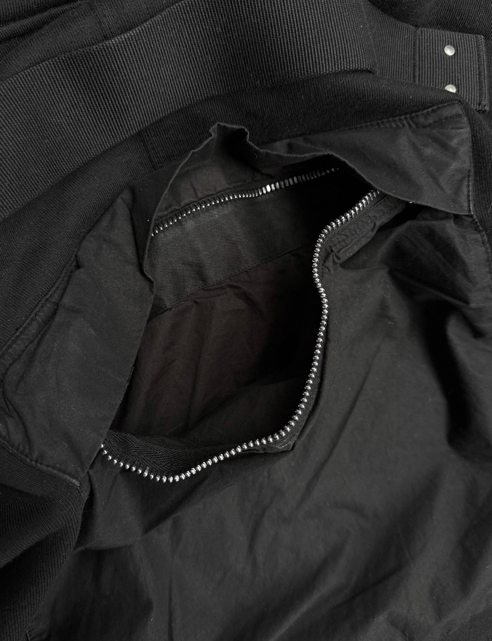 Close-up of a black jacket with a zipper