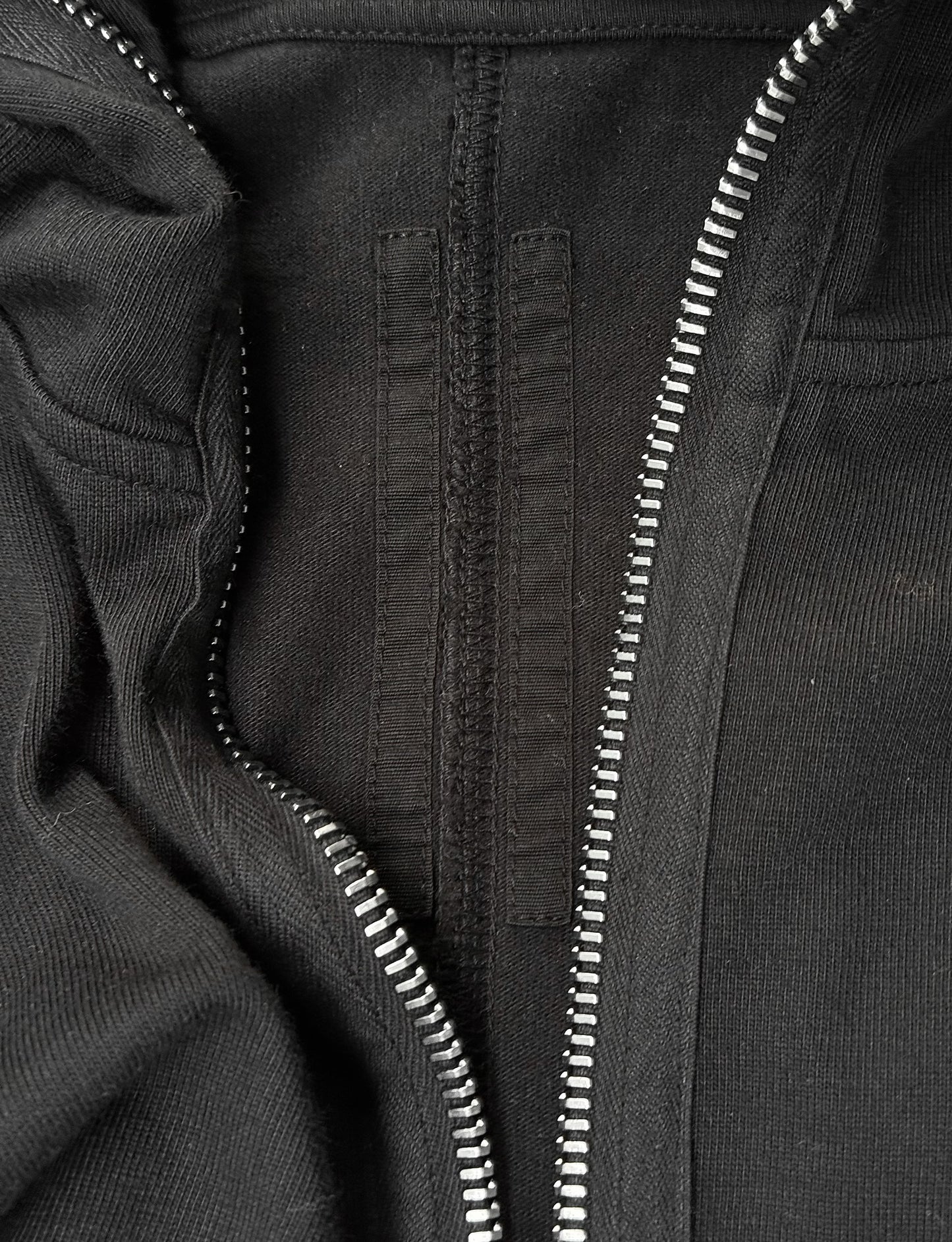 Close-up of a black jacket with a zipper