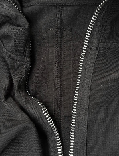 Close-up of a black jacket with a zipper
