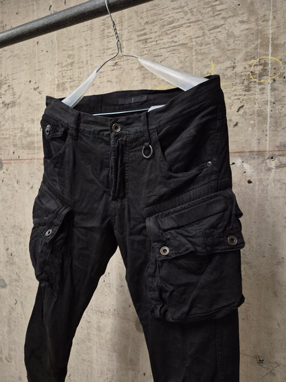 Julius_7 SS11 “Chaos ; Ontological Anarchism” Black 8oz Cotton Denim Distressed Gas-Mask Cargo Capris