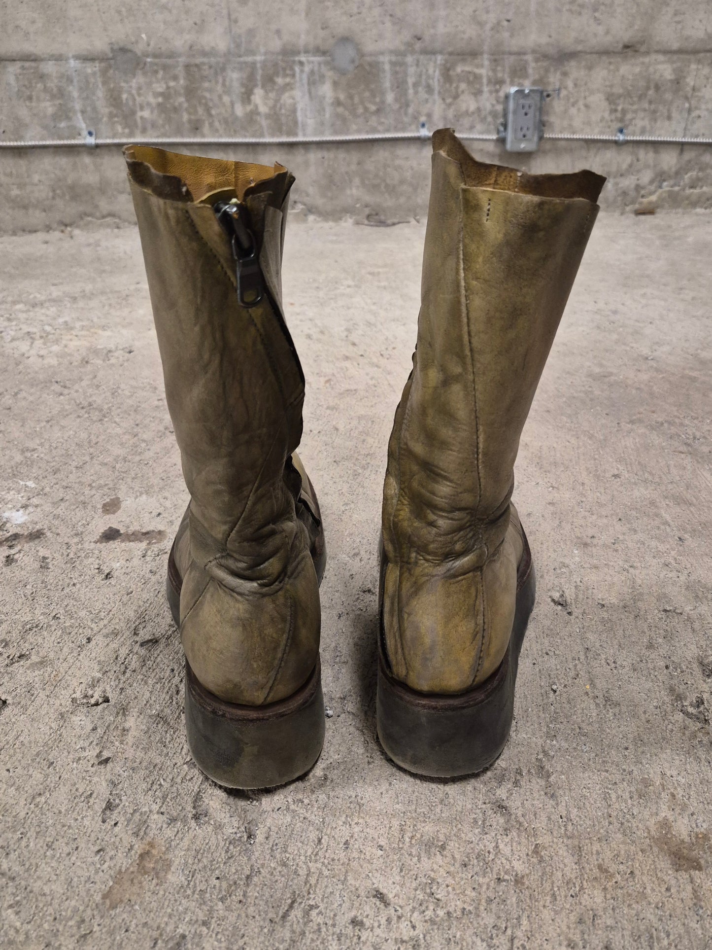 LEON EMANUEL BLANCK 'DIS-TWB/01' Special Dyed Distortion Tall Side Zip Horse Leather Wedge Boot