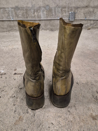 LEON EMANUEL BLANCK 'DIS-TWB/01' Special Dyed Distortion Tall Side Zip Horse Leather Wedge Boot