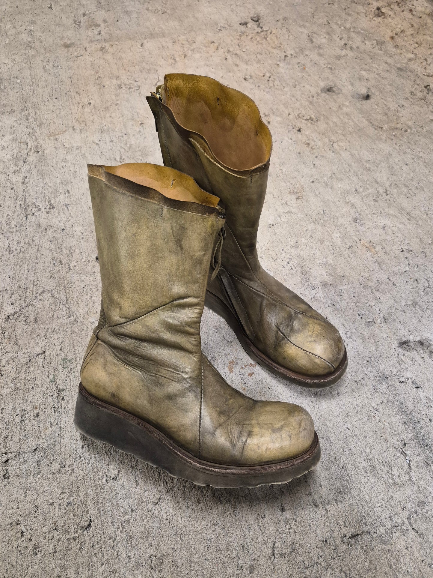 LEON EMANUEL BLANCK 'DIS-TWB/01' Special Dyed Distortion Tall Side Zip Horse Leather Wedge Boot