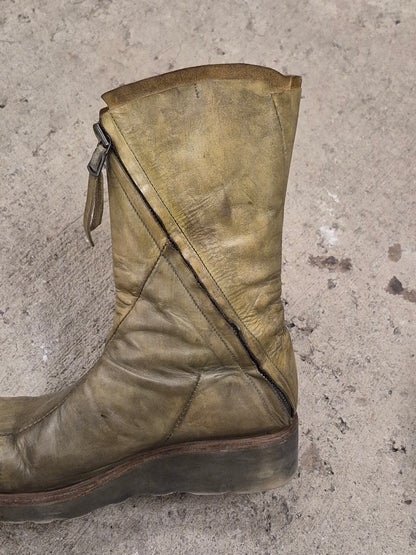 LEON EMANUEL BLANCK 'DIS-TWB/01' Special Dyed Distortion Tall Side Zip Horse Leather Wedge Boot