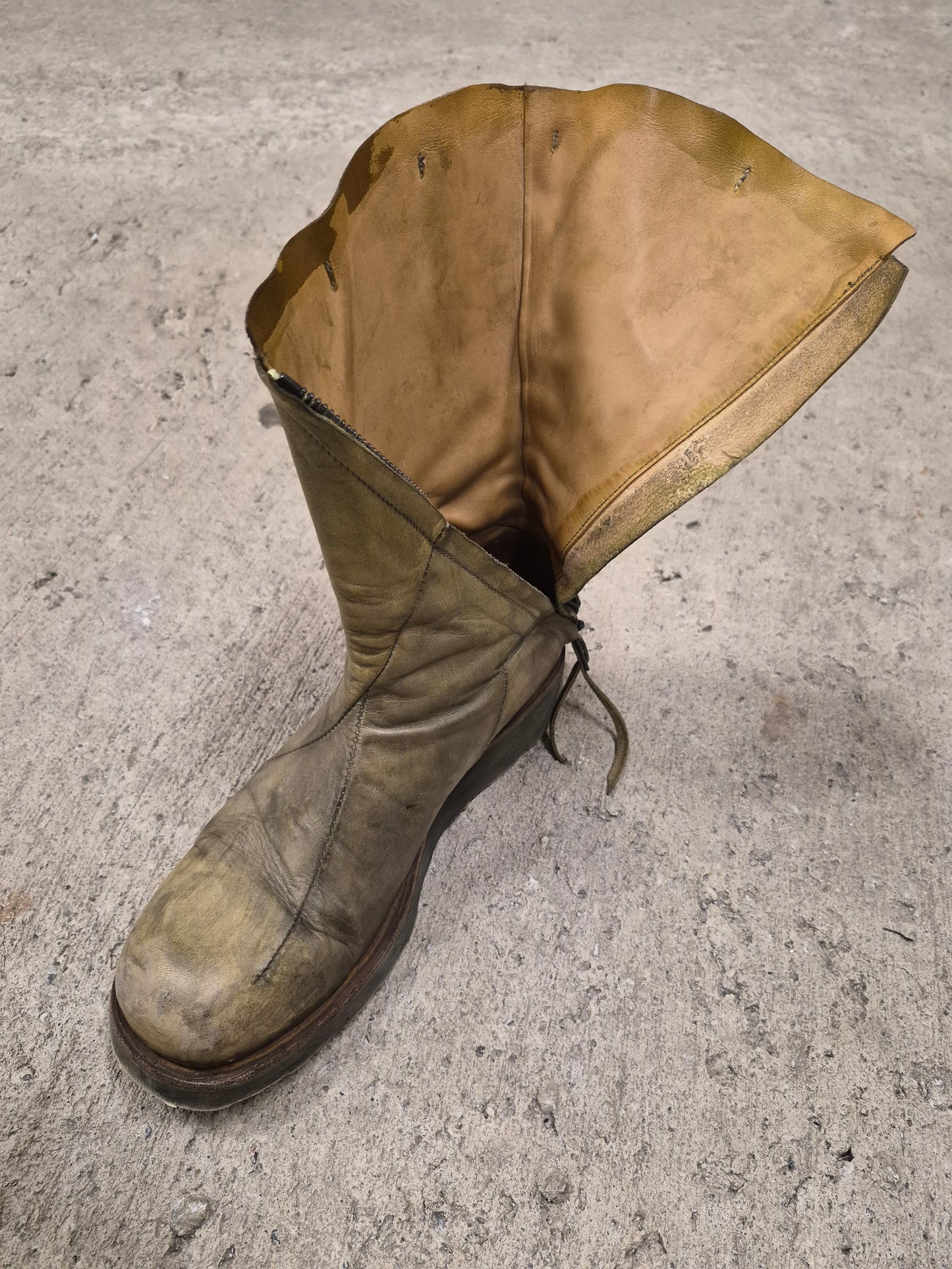 LEON EMANUEL BLANCK 'DIS-TWB/01' Special Dyed Distortion Tall Side Zip Horse Leather Wedge Boot