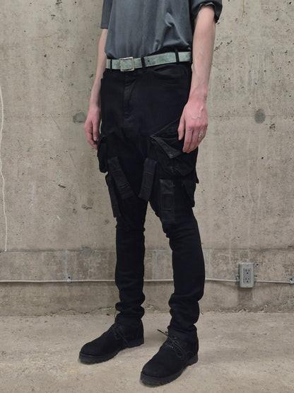 Julius_7 SS15 "prism;" Coated Velcro Gas-Mask Cargo Denim