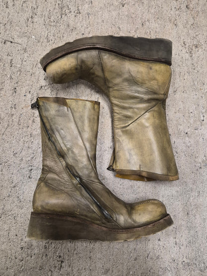 LEON EMANUEL BLANCK 'DIS-TWB/01' Special Dyed Distortion Tall Side Zip Horse Leather Wedge Boot