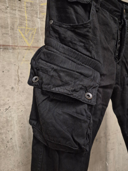 Julius_7 SS11 “Chaos ; Ontological Anarchism” Black 8oz Cotton Denim Distressed Gas-Mask Cargo Capris