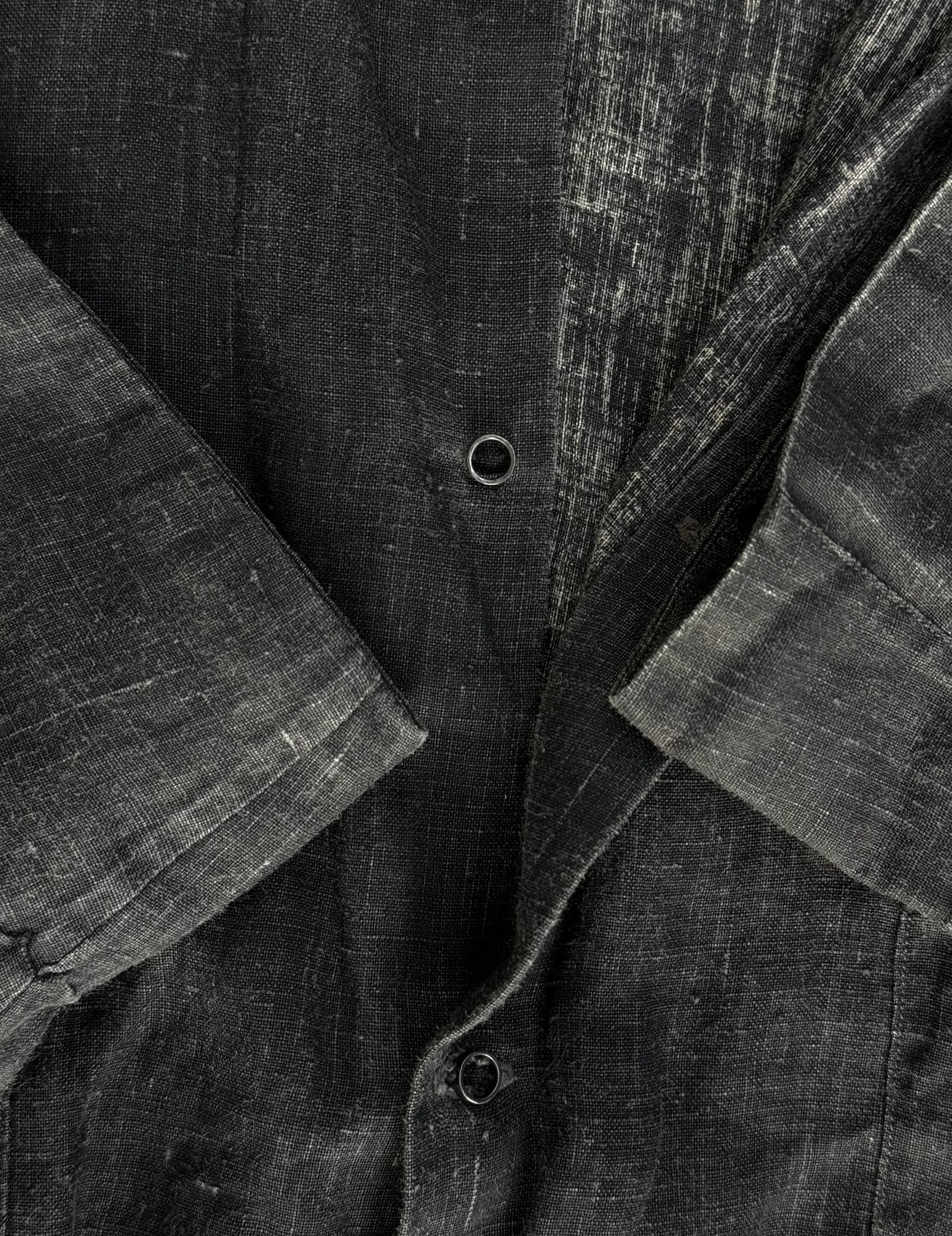 Close-up of a dark textured shirt with buttons