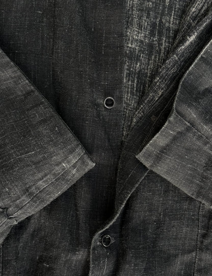 Close-up of a dark textured shirt with buttons