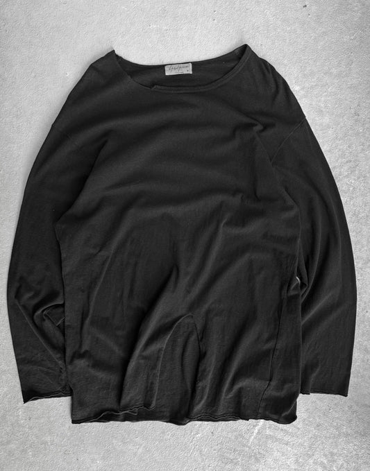 Black long-sleeve shirt on a gray background